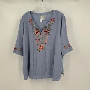 Forgotten Grace Womens Size XL Embroidered Top Boho‎ Artsy Floral Festival